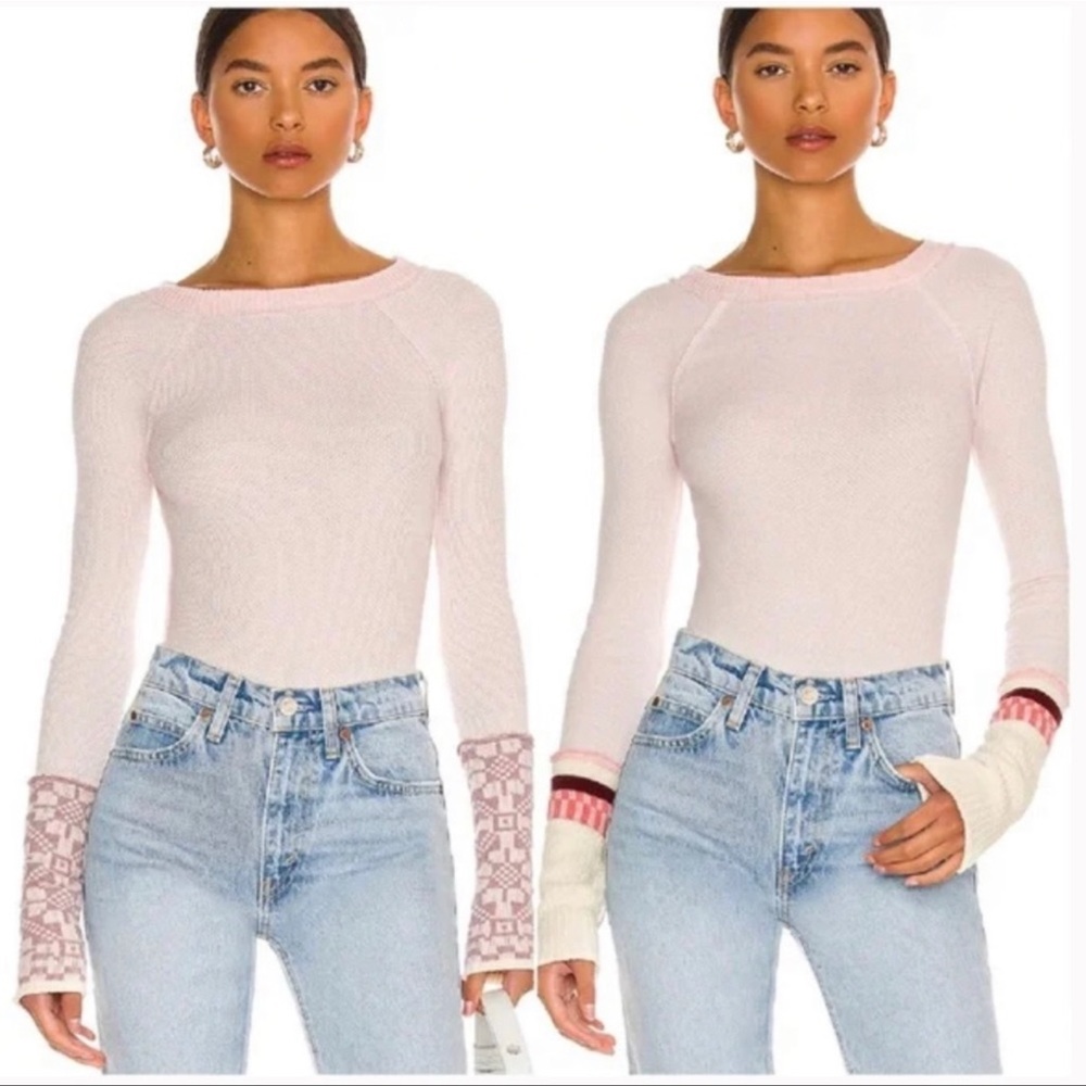 Free People She’s Reversible Dreamt Kiss Blush Pink Knit Waffle Thermal Top XS
